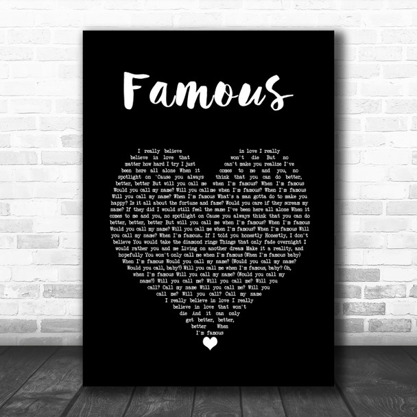 Nathan Sykes Famous Black Heart Decorative Wall Art Gift Song Lyric Print