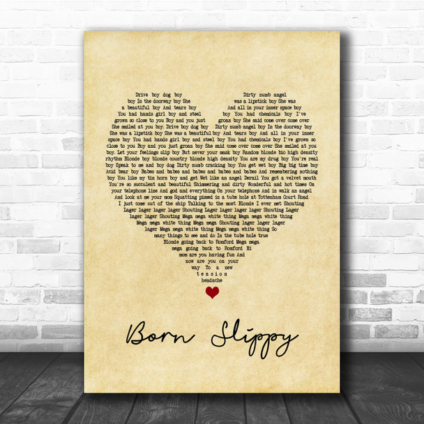 Underworld Born Slippy Vintage Heart Song Lyric Music Wall Art Print