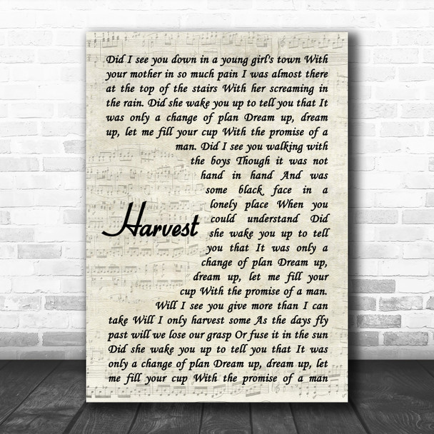 Neil Young Harvest Vintage Script Decorative Wall Art Gift Song Lyric Print