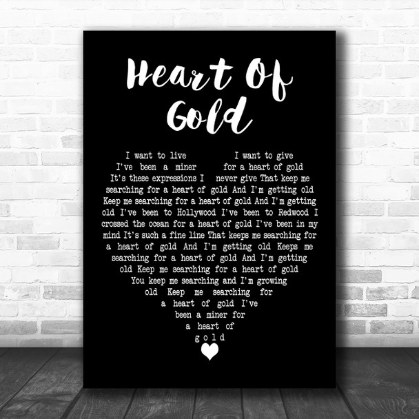 Neil Young Heart Of Gold Black Heart Decorative Wall Art Gift Song Lyric Print