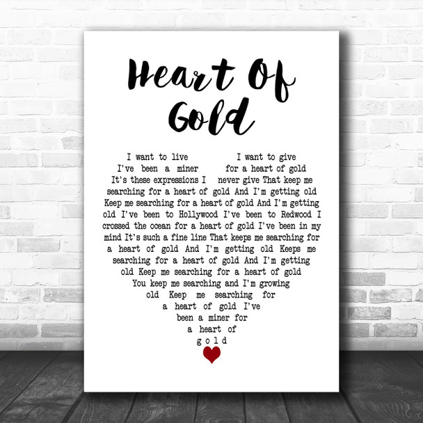 Neil Young Heart Of Gold White Heart Decorative Wall Art Gift Song Lyric Print