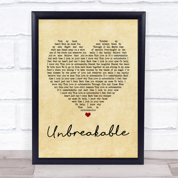 Westlife Unbreakable Vintage Heart Song Lyric Music Wall Art Print