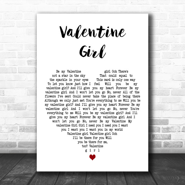 New Kids on the Block Valentine Girl White Heart Decorative Wall Art Gift Song Lyric Print