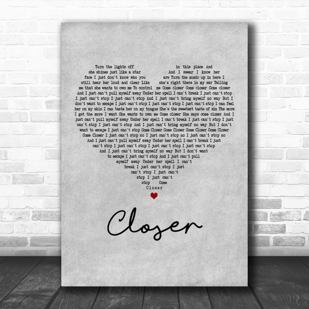 Ne-Yo Closer Grey Heart Decorative Wall Art Gift Song Lyric Print