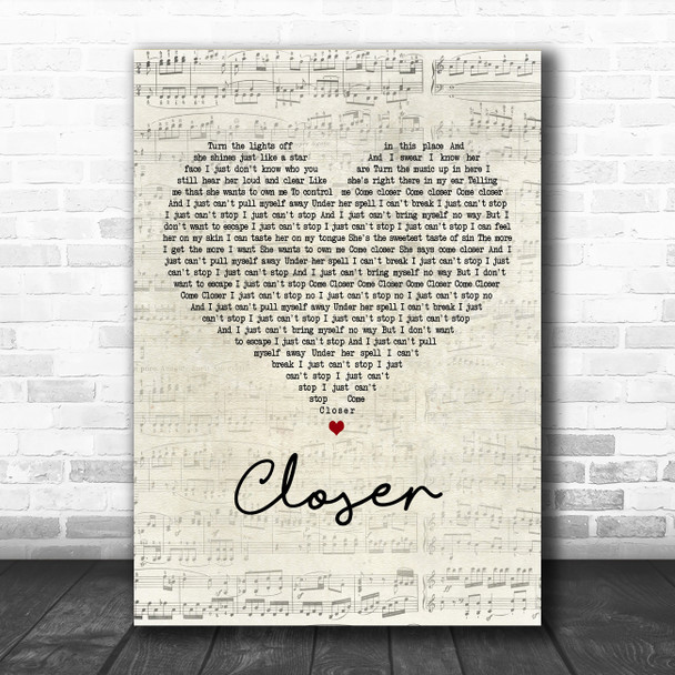 Ne-Yo Closer Script Heart Decorative Wall Art Gift Song Lyric Print