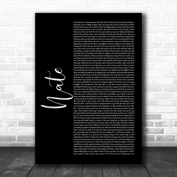 NF Nate Black Script Decorative Wall Art Gift Song Lyric Print