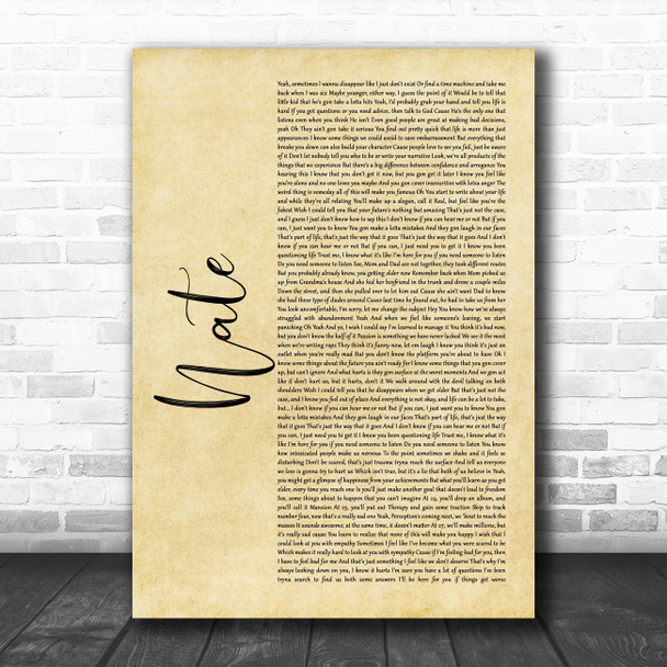 NF Nate Rustic Script Decorative Wall Art Gift Song Lyric Print