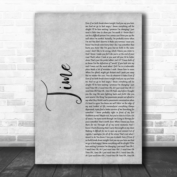 NF Time Grey Rustic Script Decorative Wall Art Gift Song Lyric Print