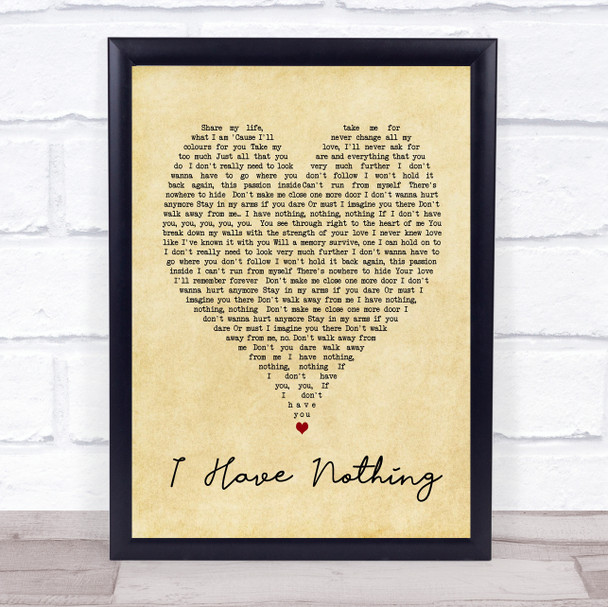 Whitney Houston I Have Nothing Vintage Heart Song Lyric Music Wall Art Print