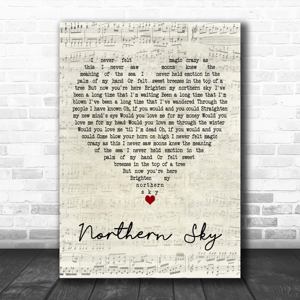 Nick Drake Northern Sky Script Heart Decorative Wall Art Gift Song Lyric Print