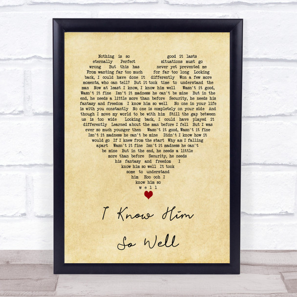 Whitney Houston I Know Him So Well Vintage Heart Song Lyric Music Wall Art Print