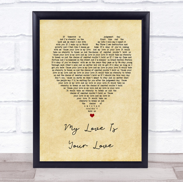 Whitney Houston My Love Is Your Love Vintage Heart Song Lyric Music Wall Art Print