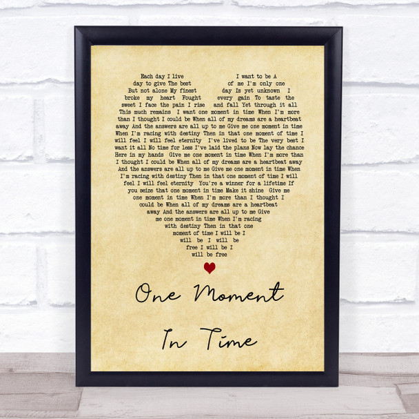 Whitney Houston One Moment In Time Vintage Heart Song Lyric Music Wall Art Print