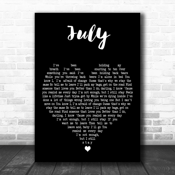 Noah Cyrus July Black Heart Decorative Wall Art Gift Song Lyric Print