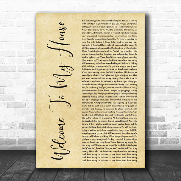 Nu Breed Featuring Jesse Howard Welcome To My House Rustic Script Wall Art Gift Song Lyric Print