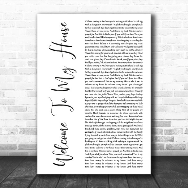 Nu Breed Featuring Jesse Howard Welcome To My House White Script Wall Art Gift Song Lyric Print
