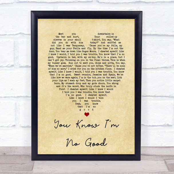 You Know I'm No Good Amy Winehouse Vintage Heart Song Lyric Music Wall Art Print