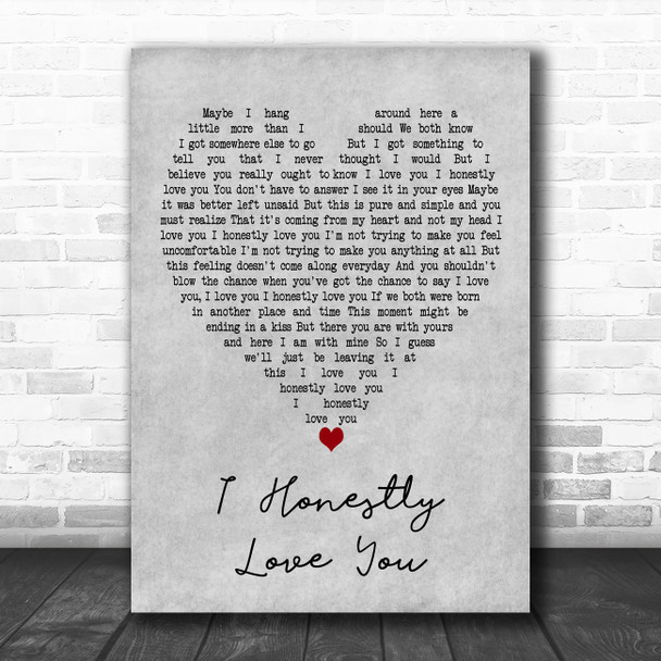 Olivia Newton-John I Honestly Love You Grey Heart Decorative Wall Art Gift Song Lyric Print