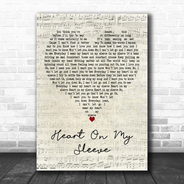 Olly Murs Heart On My Sleeve Script Heart Decorative Wall Art Gift Song Lyric Print