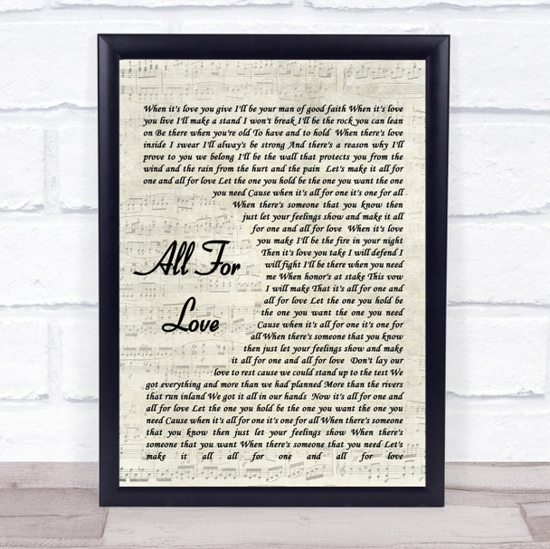 All For Love Rod Stewart Song Lyric Vintage Script Music Wall Art Print