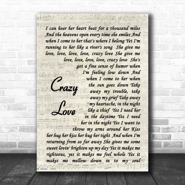 Crazy Love Van Morrison Song Lyric Vintage Script Music Wall Art Print