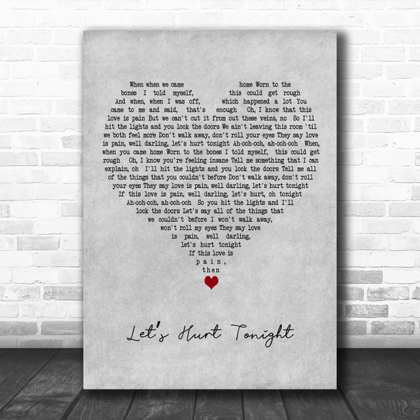 OneRepublic Lets Hurt Tonight Grey Heart Decorative Wall Art Gift Song Lyric Print