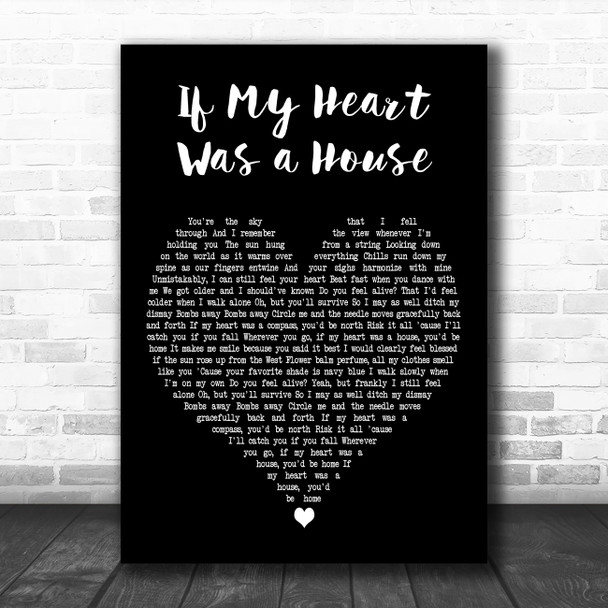 Owl City If My Heart Was a House Black Heart Decorative Wall Art Gift Song Lyric Print