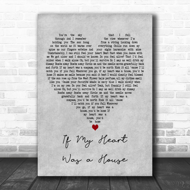 Owl City If My Heart Was a House Grey Heart Decorative Wall Art Gift Song Lyric Print