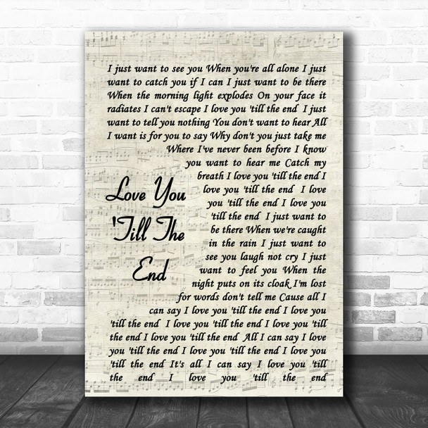 Love You 'Till The End The Pogues Song Lyric Vintage Script Music Wall Art Print