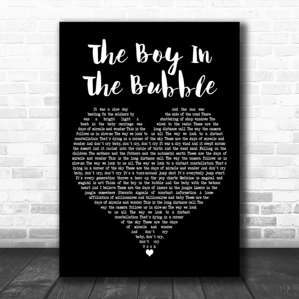 Paul Simon The Boy in the Bubble Black Heart Decorative Wall Art Gift Song Lyric Print
