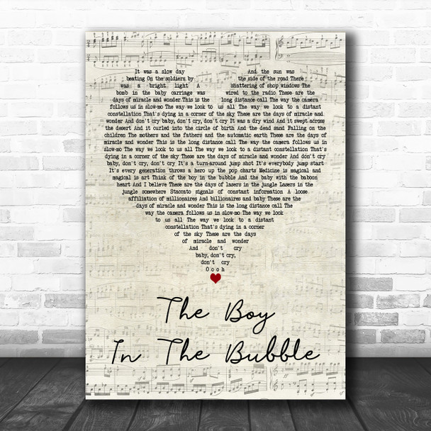 Paul Simon The Boy in the Bubble Script Heart Decorative Wall Art Gift Song Lyric Print