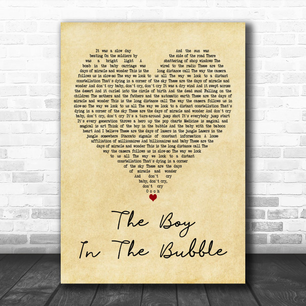 Paul Simon The Boy in the Bubble Vintage Heart Decorative Wall Art Gift Song Lyric Print