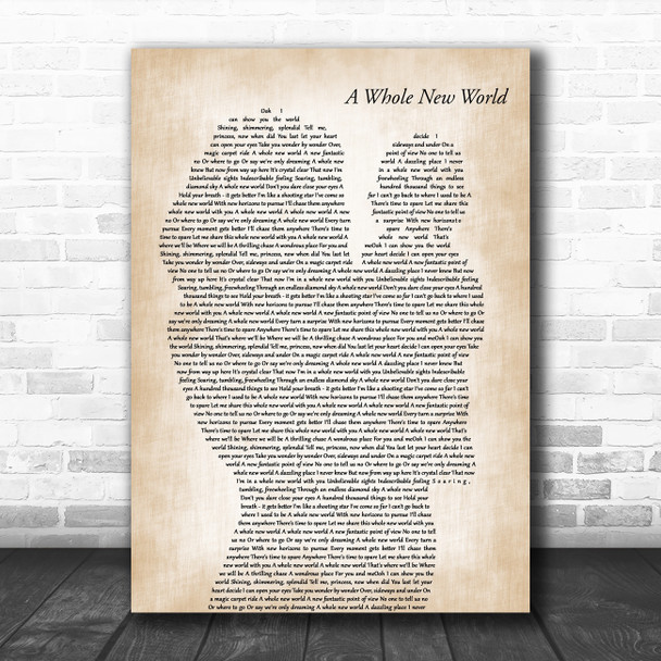 Peabo Bryson & Regina Belle A Whole New World Mother & Baby Wall Art Song Lyric Print