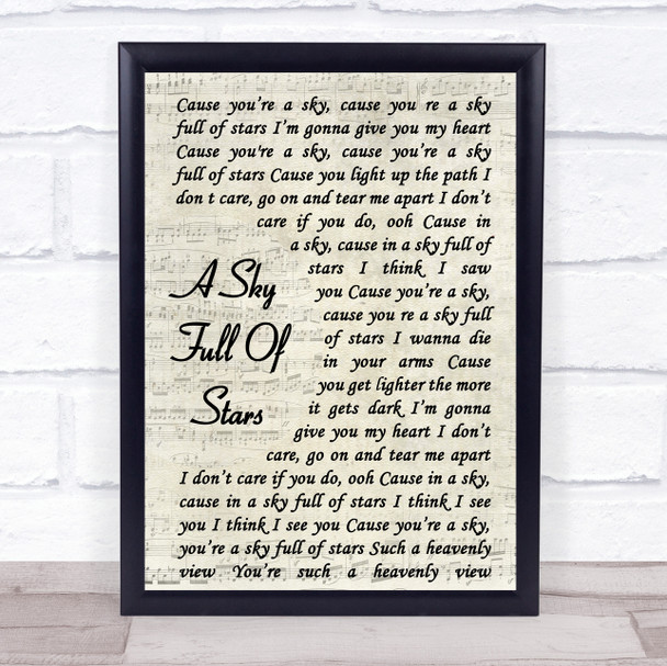 Coldplay A Sky Full Of Stars Vintage Script Song Lyric Music Wall Art Print