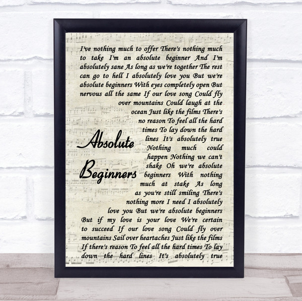 David Bowie Absolute Beginners Song Lyric Vintage Script Music Wall Art Print