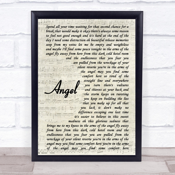 Sarah McLachlan Angel Vintage Script Song Lyric Music Wall Art Print