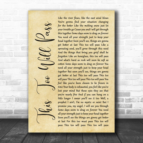 Peter Himmelman This Too Will Pass Rustic Script Decorative Wall Art Gift Song Lyric Print