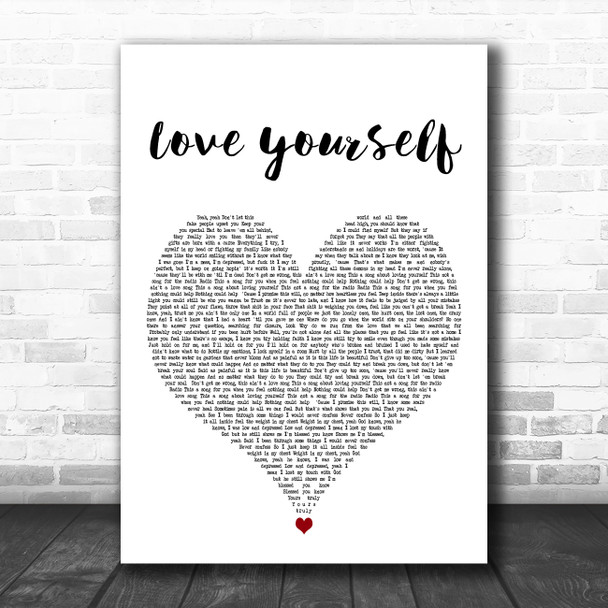 Phora Love Yourself White Heart Decorative Wall Art Gift Song Lyric Print