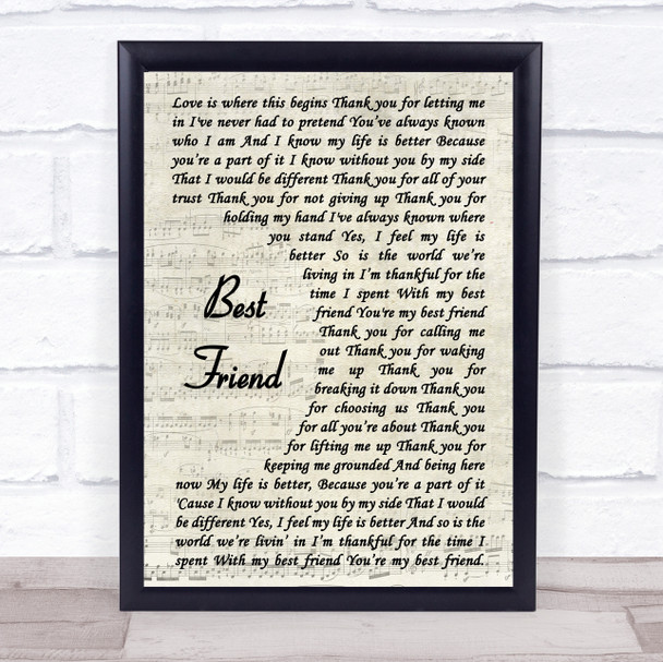 Jason Mraz Best Friend Song Lyric Vintage Script Music Wall Art Print