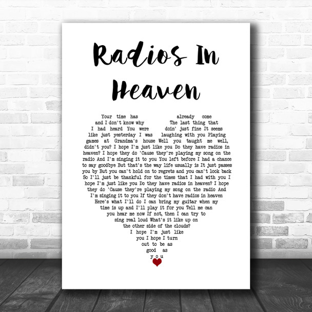 Plain White T's Radios In Heaven White Heart Decorative Wall Art Gift Song Lyric Print