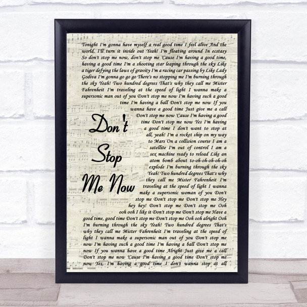 Queen Don't Stop Me Now Vintage Script Song Lyric Music Wall Art Print