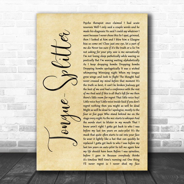 Protest The Hero Tongue-Splitter Rustic Script Decorative Wall Art Gift Song Lyric Print Protest The Hero Tongue-Splitter Rustic Script Decorative Wall Art Gift Song Lyric Print