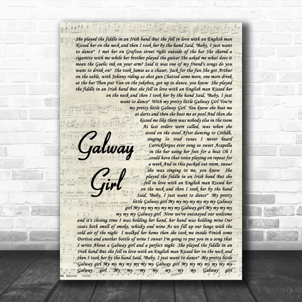Ed Sheeran Galway Girl Song Lyric Music Wall Art Print