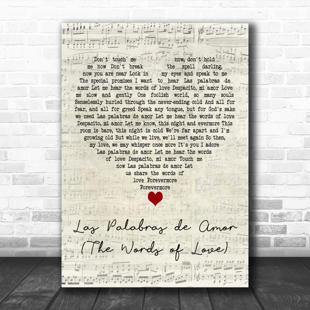 Queen Las Palabras de Amor (The Words of Love) Script Heart Wall Art Song Lyric Print