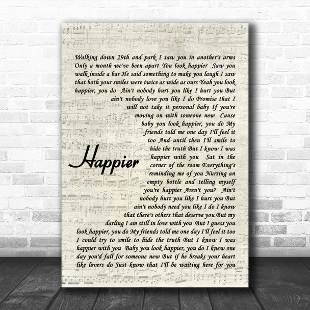 Ed Sheeran Happier Song Lyric Music Wall Art Print