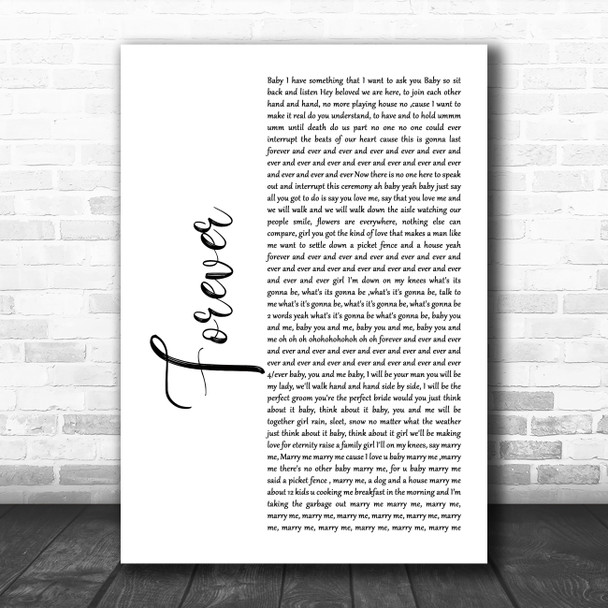R Kelly Forever White Script Decorative Wall Art Gift Song Lyric Print