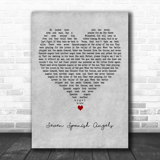 Ray Charles & Willie Nelson Seven Spanish Angels Grey Heart Wall Art Song Lyric Print