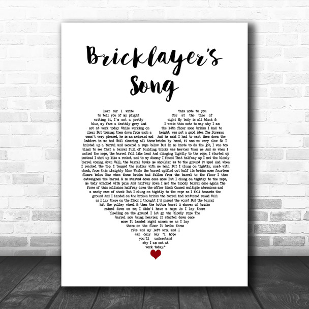 Ray Stevens Bricklayers Song White Heart Decorative Wall Art Gift Song Lyric Print
