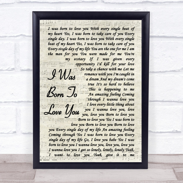 Queen I Was Born To Love You Vintage Script Song Lyric Music Wall Art Print