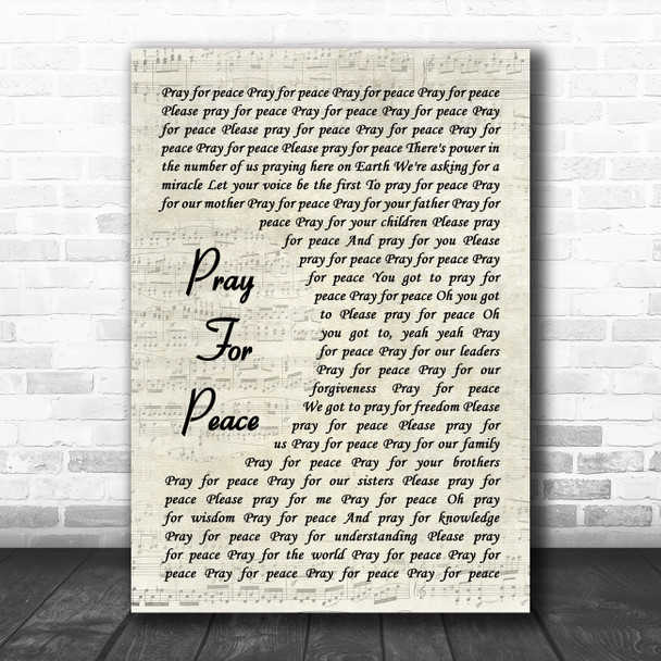Reba McEntire Pray For Peace Vintage Script Decorative Wall Art Gift Song Lyric Print